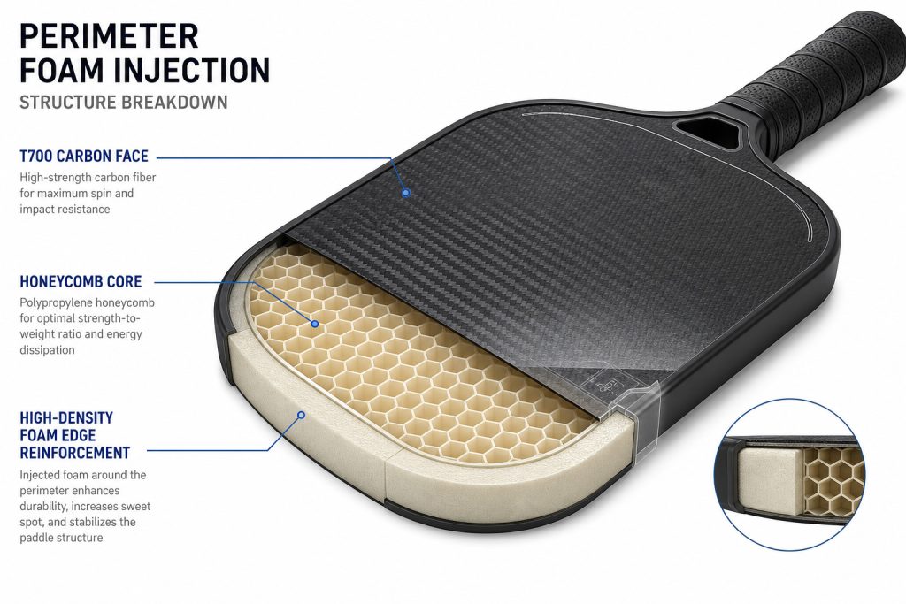 3d-exploded-foam-structure 3D exploded view of perimeter foam injection in pickleball paddle