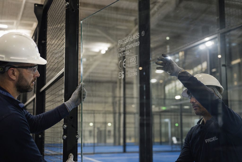 padel-glass-safety-install 12mm Tempered Safety Glass installation for Commercial Padel Courts