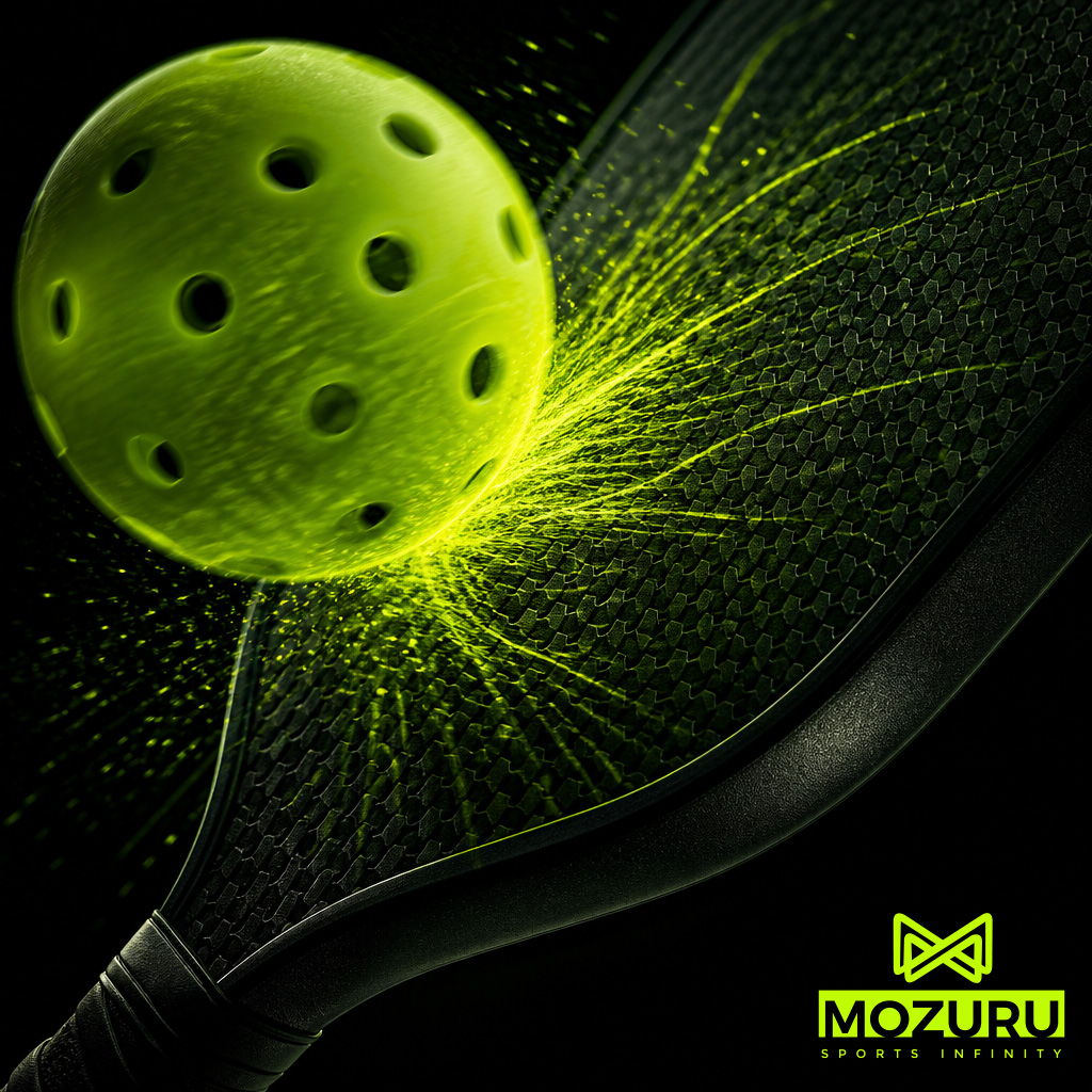 Surface Texture Engineering: High-impact visualization of MOZURU pickleball paddle spin science.